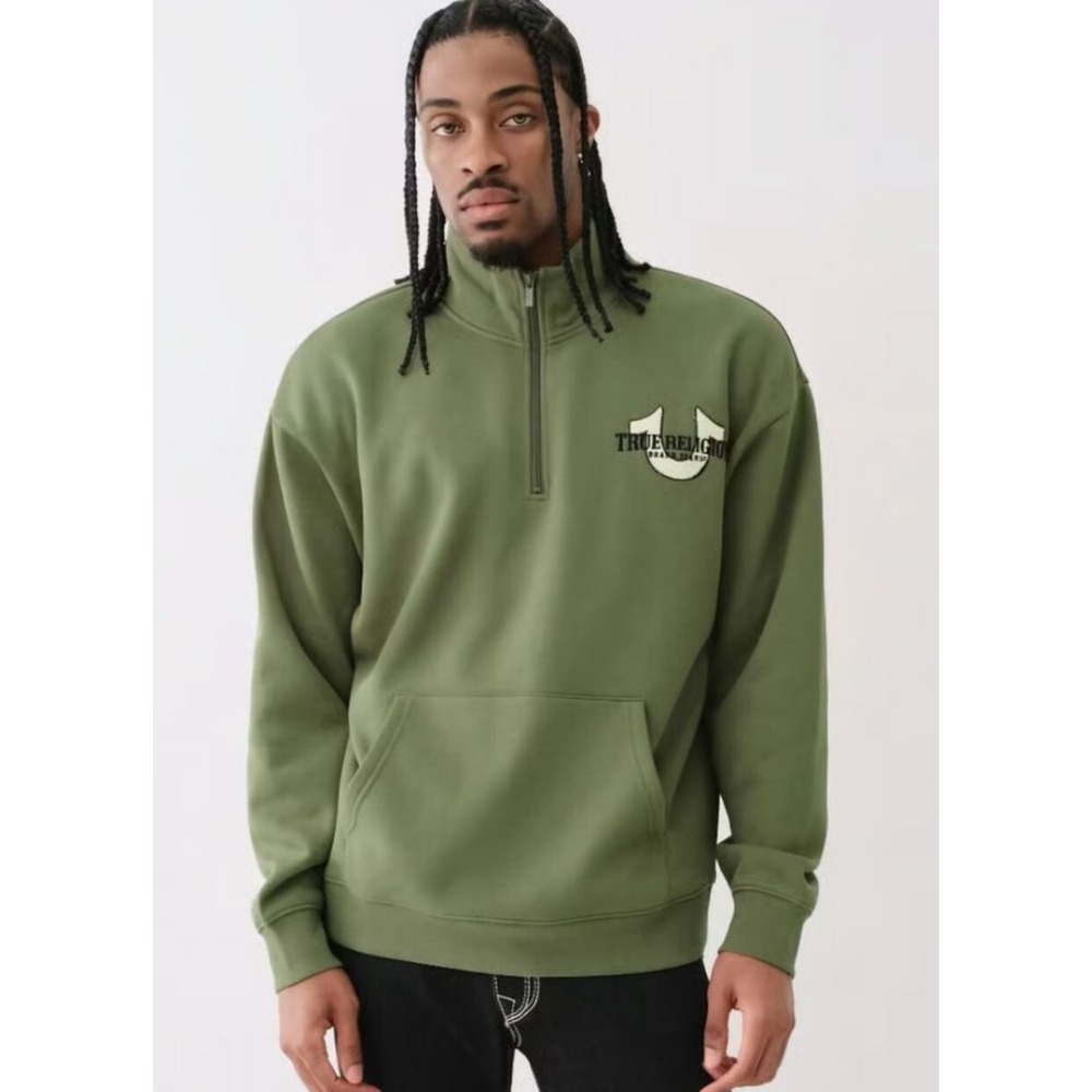 True Religion sweatshirt adult Extra Large XL zip green 108306 relaxed $129 mens
